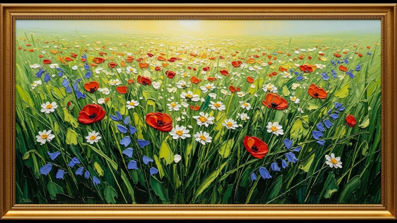 Spring Refresh | 4K Frame TV Art | Textured Wildflower Oil Painting