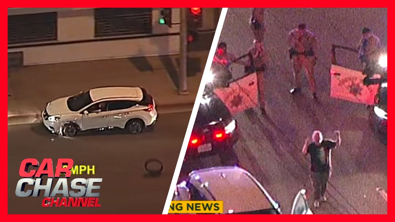 FULL CAR CHASE: Spike strip shreds suspect's tires, ends hour long chase | Car Chase Channel