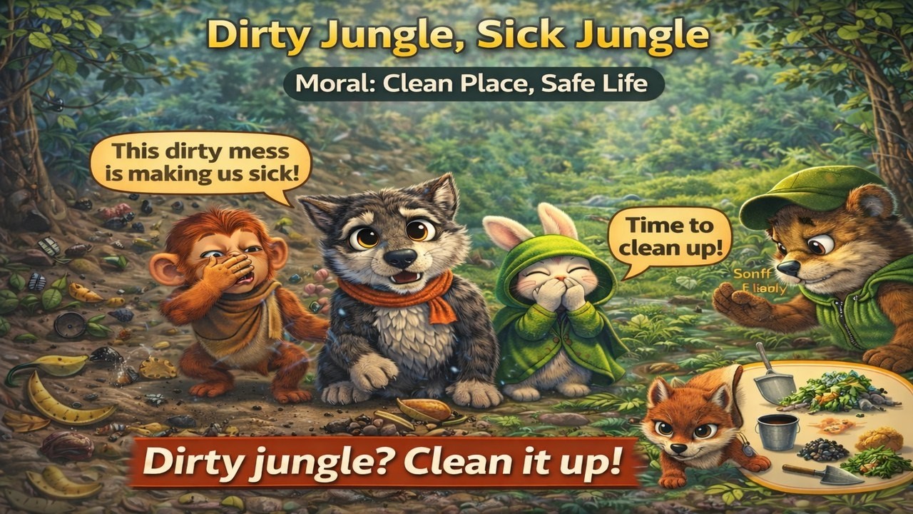 Episode 7: Dirty Jungle, Sick Jungle 🍂 #animalcartoonstory #bedtimestories #hindistories