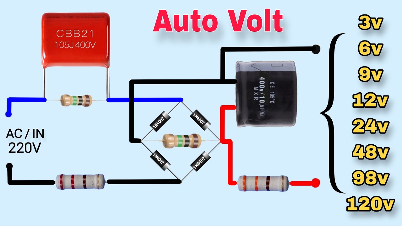 Auto Volt Convert 220V AC to DC 3v,6v,9v,12v,24v,48v,98v,120v. DC LED driver Circuit - Multi Output