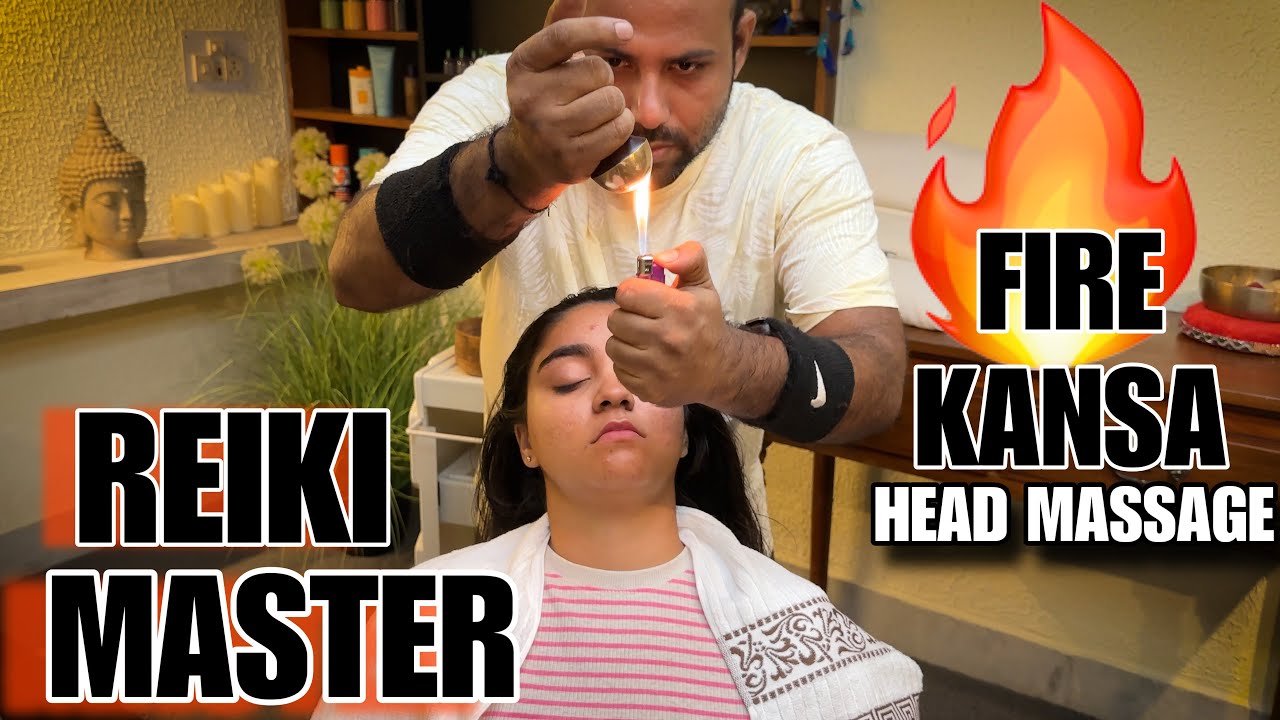 REIKI MASTER FIRE KANSA HEAD MASSAGE THERAPY ! Neck cracking ! Metal pen  massage  💈IndianBarber