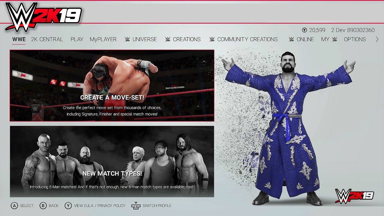 WWE 2K19 FULL MENU! ALL MATCH TYPES, ALL GAME MODES, ALL SUPERSTARS & MORE!