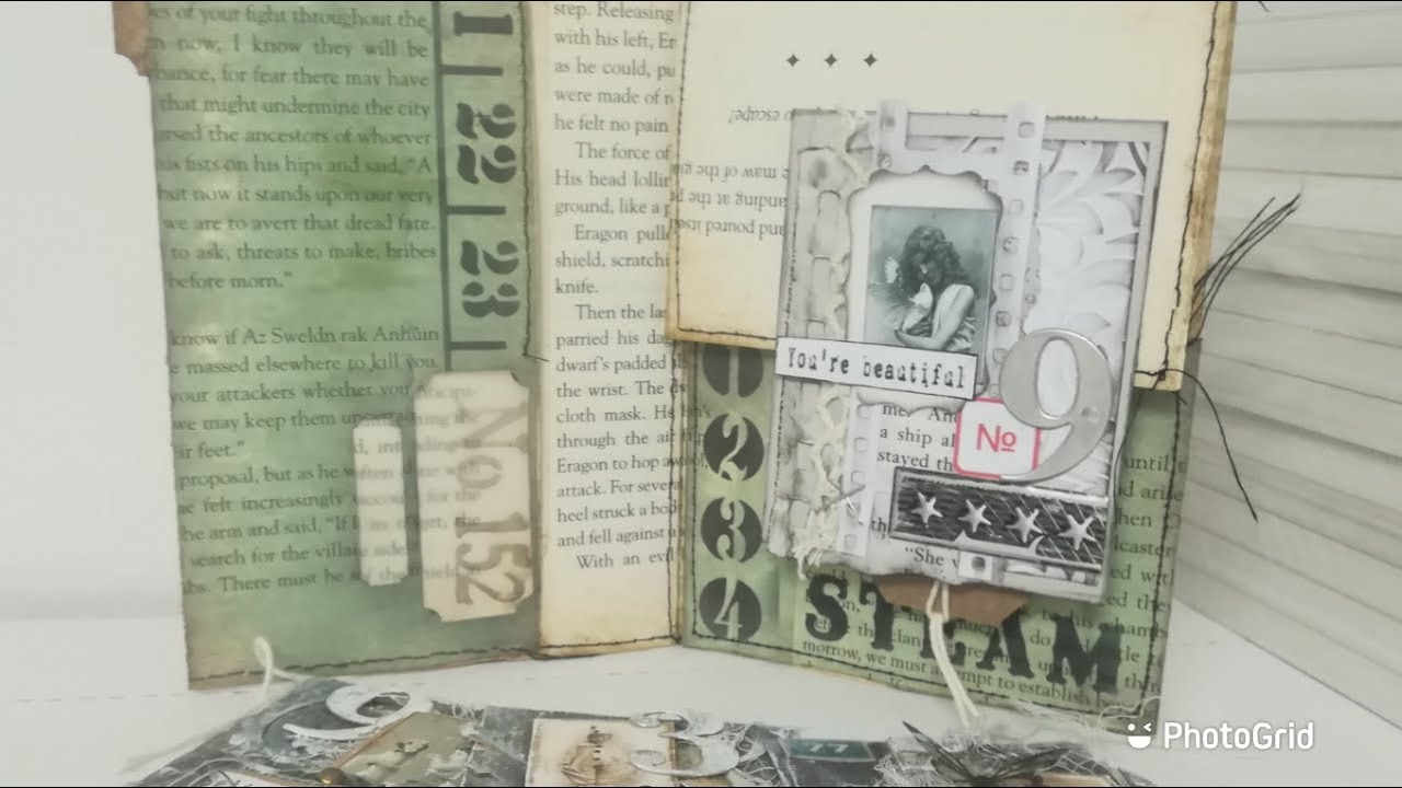Booklet from old bookpages + ATC as embellishment
