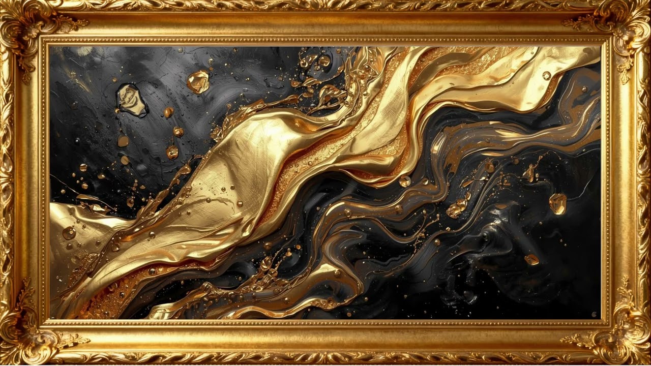 4K Gold Impasto Abstract Painting in Ornate Frame &ndash; Luxury TV Art