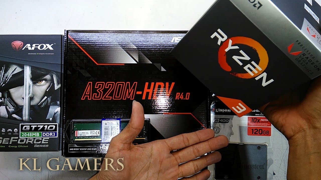 AMD Ryzen 3 2200G ASRock A320M HDV R4.0 8GB DDR4 Kingston A400 AFOX GT710 2G GAMING RIG 2019