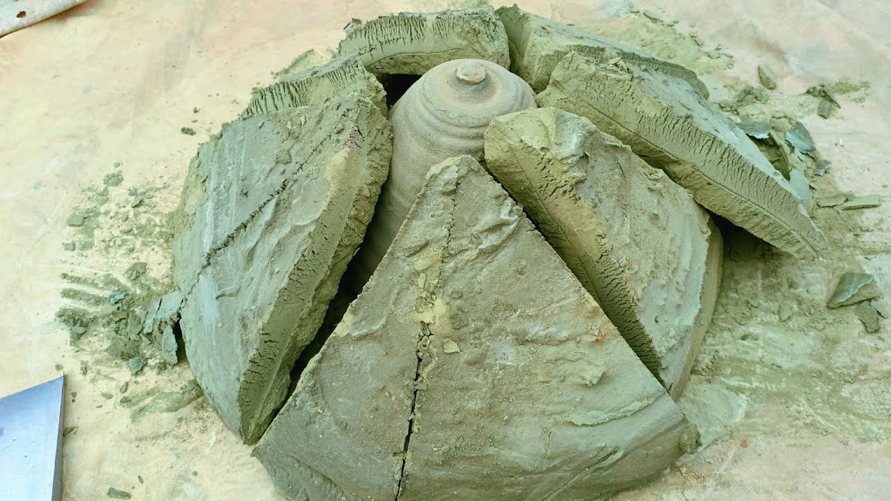 Asmr.Masterpiece Green mud clay dry crumbling on floor+clay pot