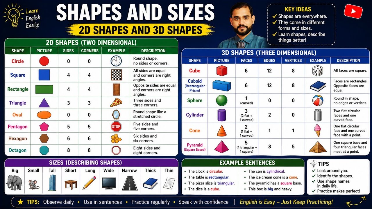SHAPES and sizes #2D & 3D SHAPES # Basic Maths introduction# Level class 1st to 5th# Every student#