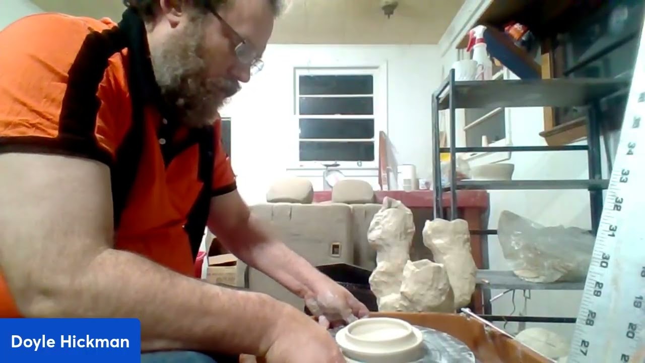 live in doyle pottery studio completing bowl shaped jar parts to add to a vessel
