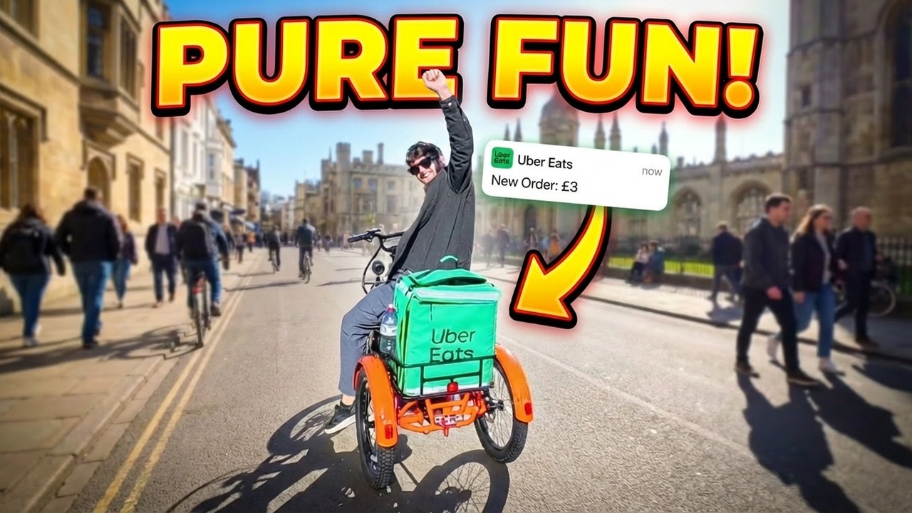 Я заказывал еду через Uber Eats на электротрицикле... Вид от первого лица в Кембридже