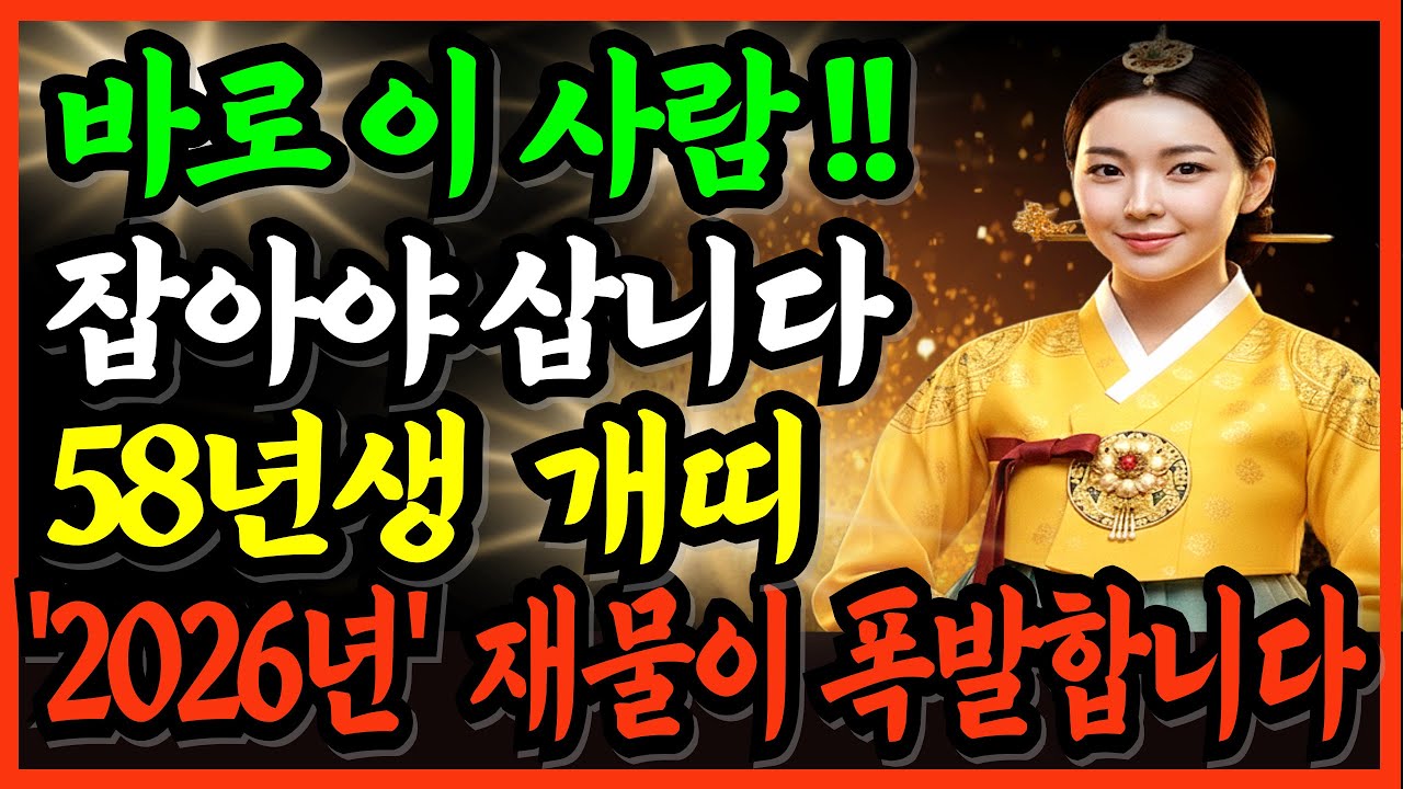 58년생 개띠! 살고 싶으면 이 사람 꼭 잡으세요! 평생 돈을  퍼다 줄 귀인이 지금 문앞에 왔습니다!!