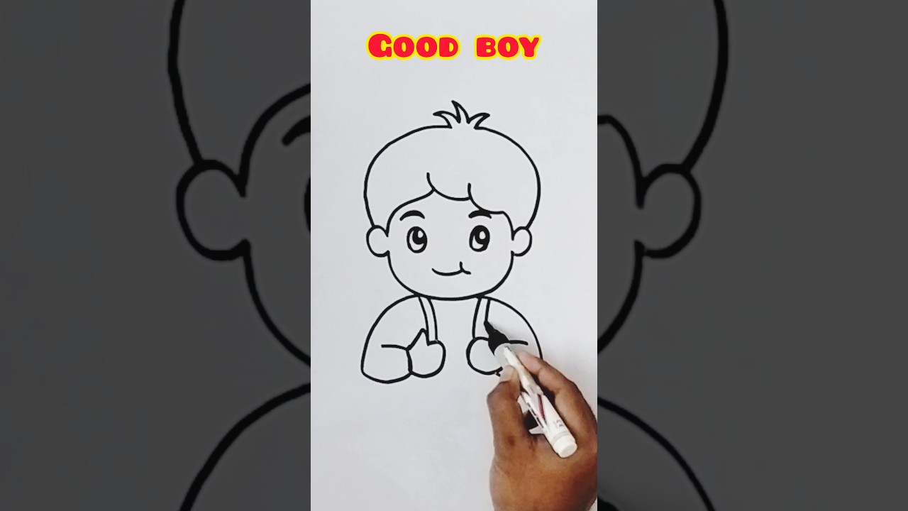 School boy drawing 