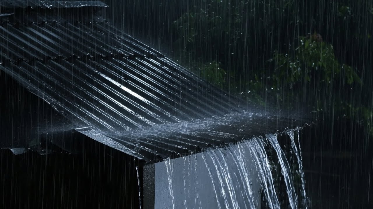 Goodbye Insomnia — Perfect Heavy Rain Sounds on Roof During Rainy Night