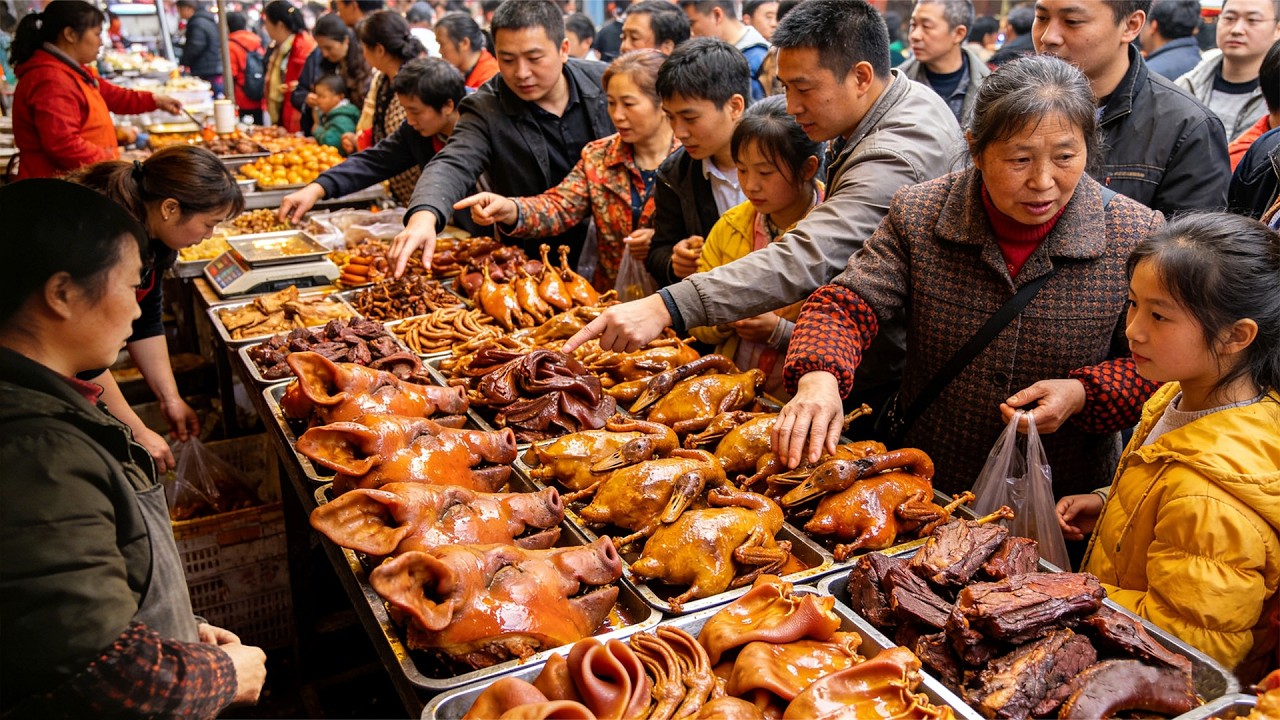 中国重庆热闹大集市，各种地道重庆街头美食，烟火气息十足！