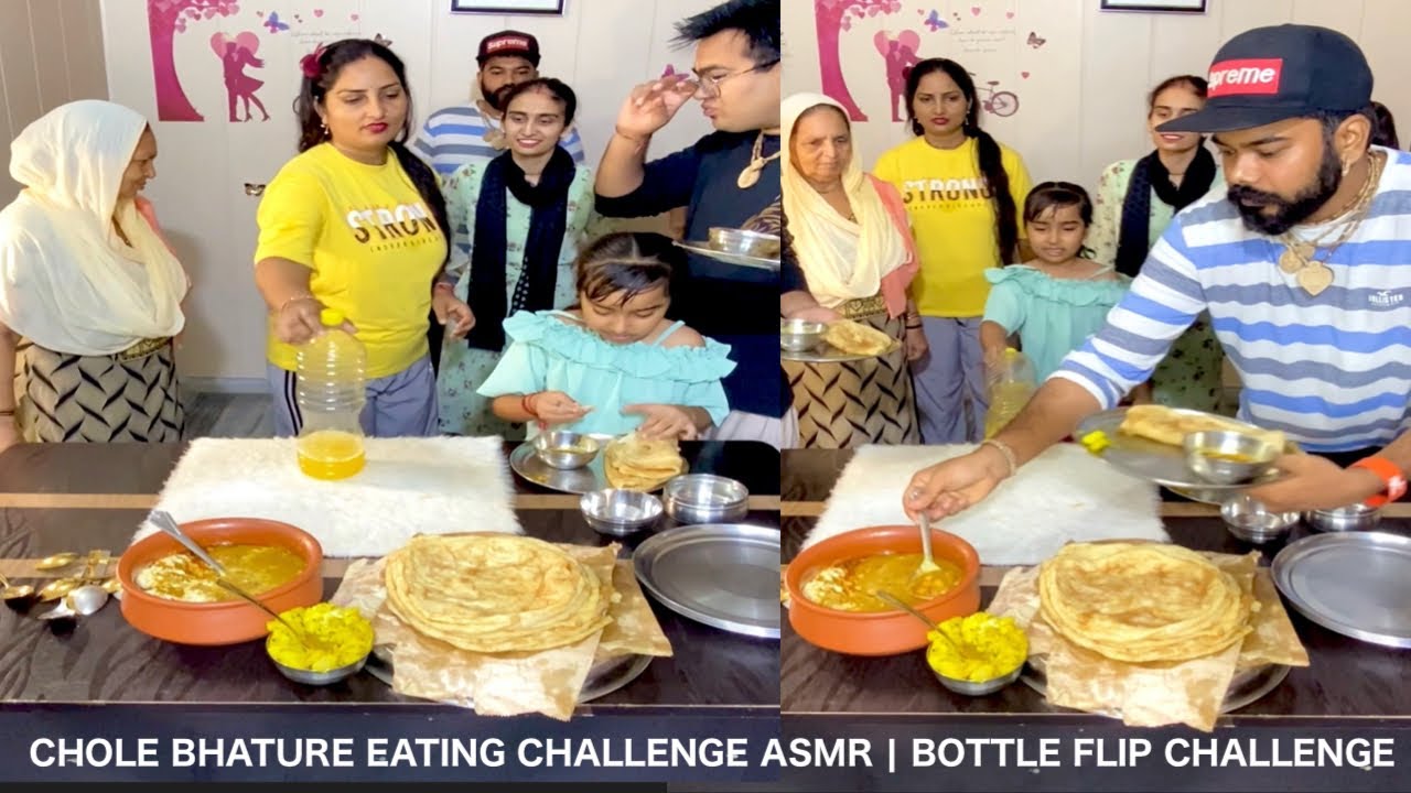 CHOLE BHATURE EATING CHALLENGE ASMR | BOTTLE FLIP CHALLENGE
