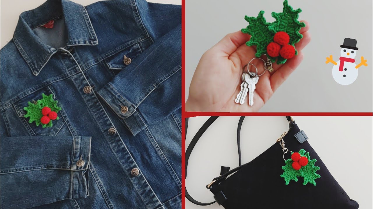 Yılbaşı süsü ,broş,anahtarlık yapımı ~ crochet holly berries the christmas ornament  ~Yılbaşı çiçeği