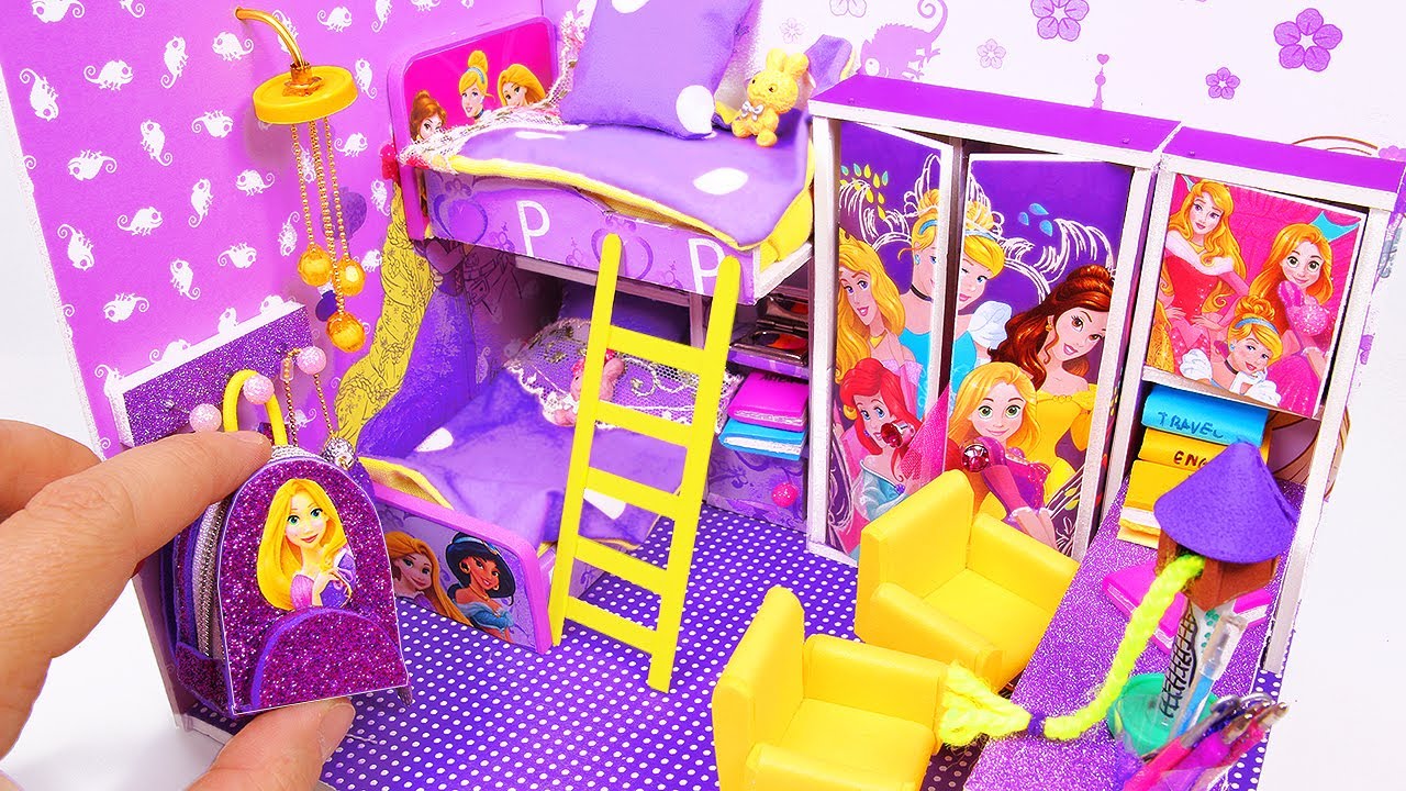 DIY Miniature Rapunzel Dollhouse: miniature backpack, school supplies, and more