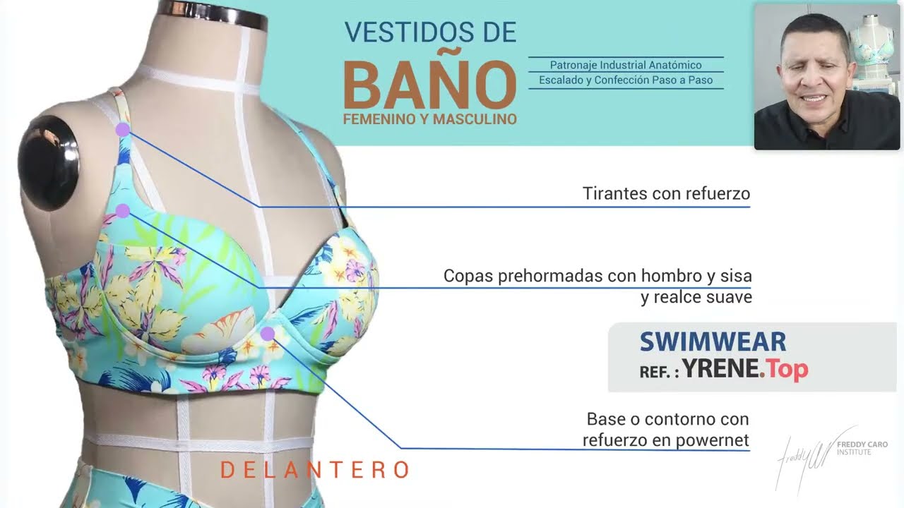 Clase 4: Corte y Primera parte de la confección del vestido de baño con copas prehormadas Ref. Yrene