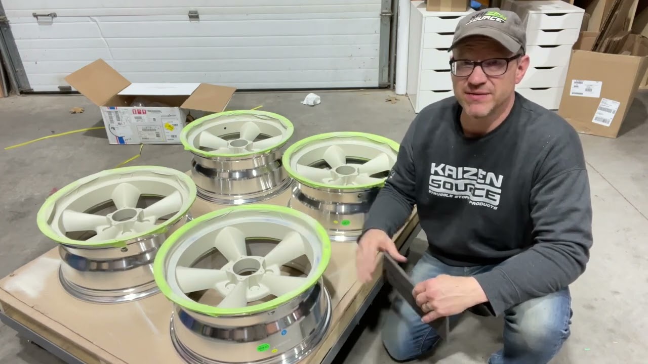Custom painting and masking Torq Thrust wheels for a C1 Corvette