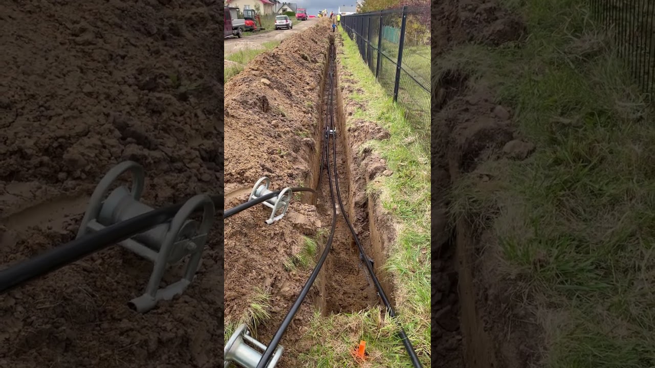 laying 15 kV cable in a trench #electrical #menswork #construction #building #excavator
