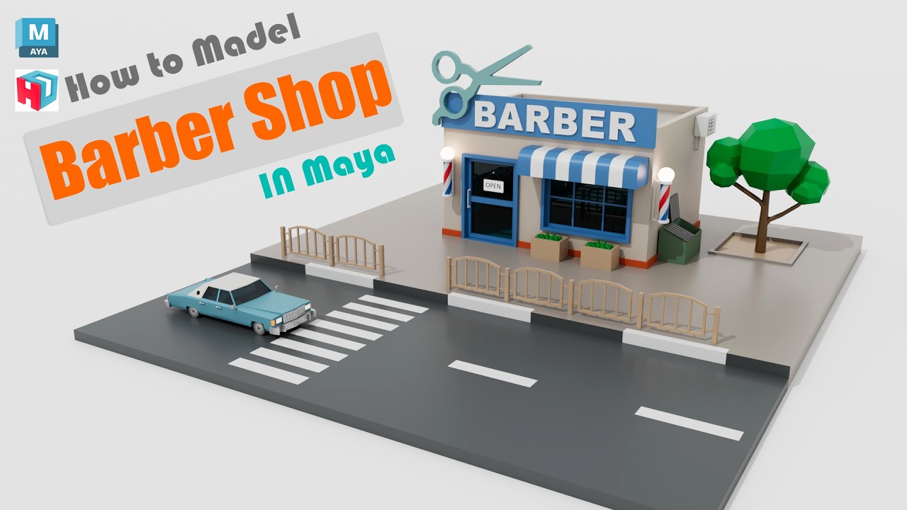 How to Model a Low poly Barber shop in Autodesk Maya | Environment Modeling Tutorial
