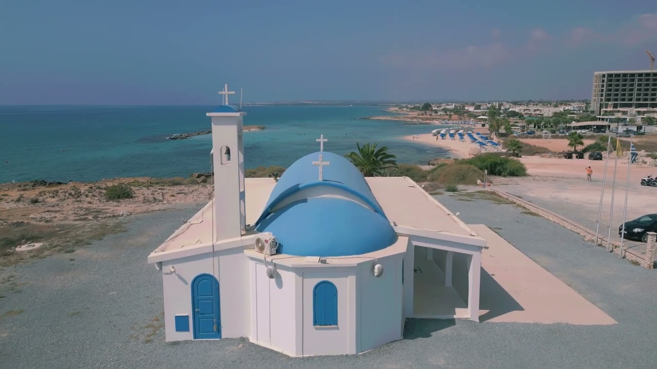 4K Drone DJI Mini 3 Pro - Ayia Thekla Chapel , Beach and Secret Cove