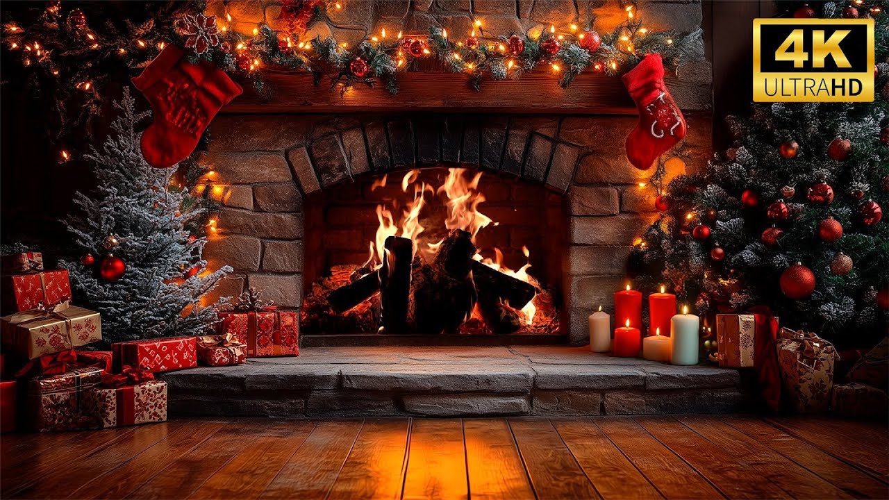 🔥 Зимний рождественский камин в 4K 🎄 Чистая атмосфера потрескивания (без музыки)
