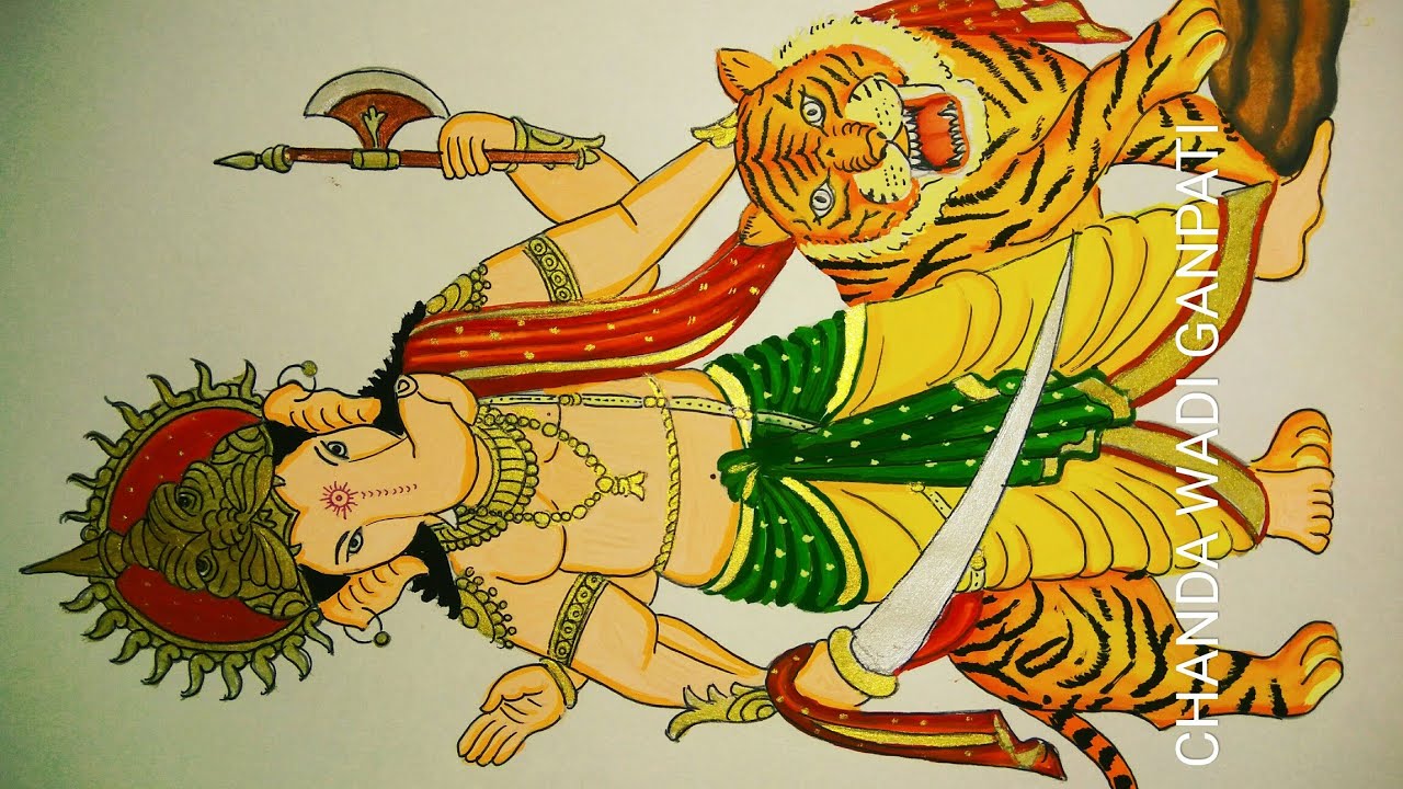 Beautiful drawing and painting of one the previous years chandanwai Ganpati