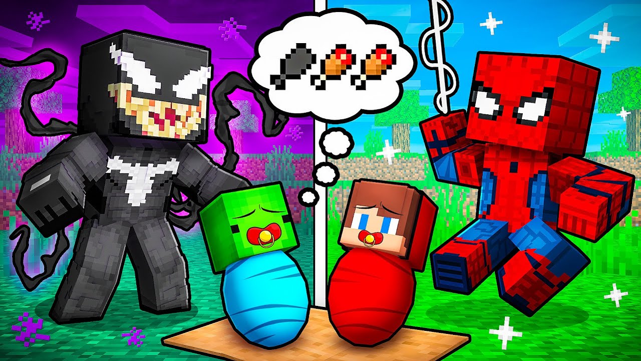 JJ and Mikey Adopted by SPIDER MAN vs VENOM Family in Minecraft - Maizen