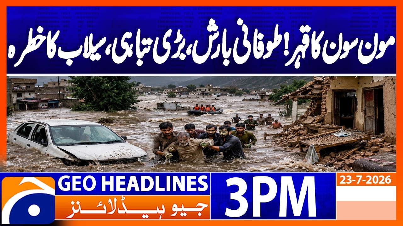 Heavy Rain in Pakistan:Torrential Rains Leave Flood Risk Across Pakistan | 3PM Headlines Geo News