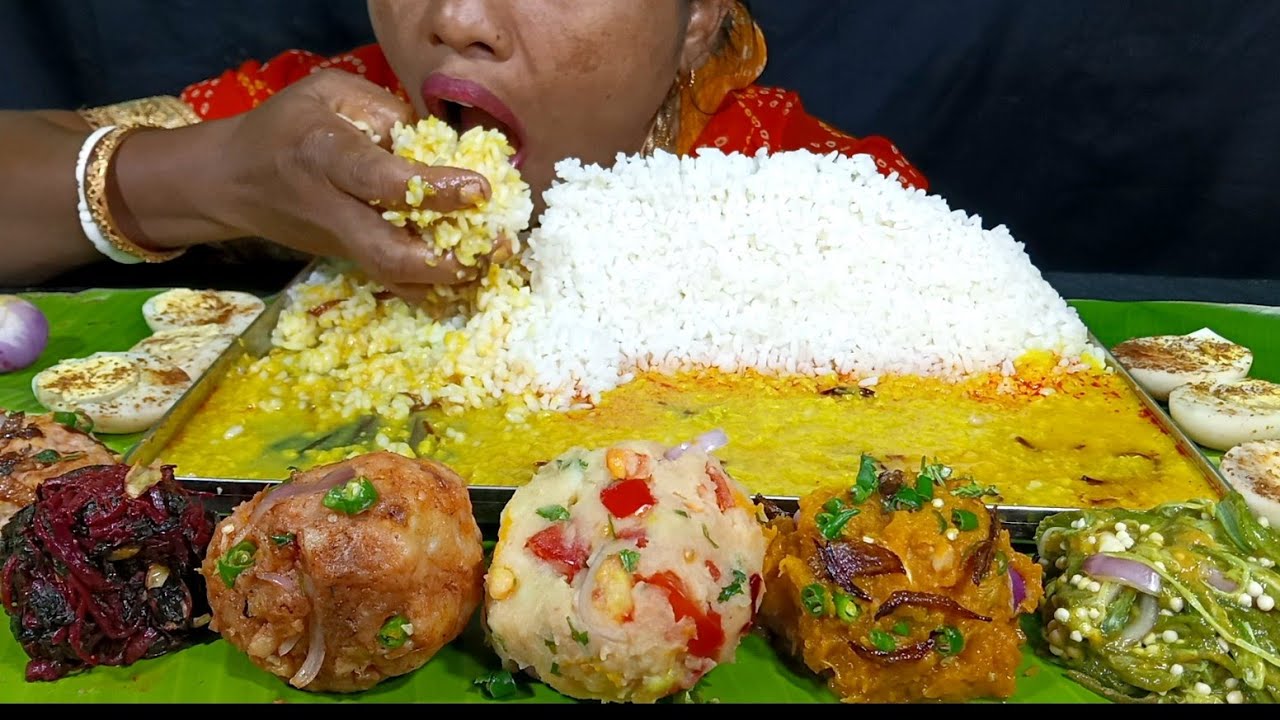 EATING RICE WITH DIFFERENT TYPES OF BHARTA, DAAL, AND EGG BOILED// EATING SHOW, MUKBANG, ASMR 