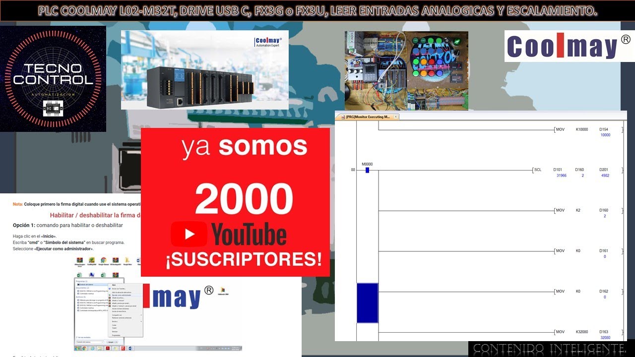 PARTE 4 - PLC COOLMAY L02-M32T, DRIVE USB C, FX3G o FX3U, LEER ENTRADAS ANALOGICAS Y ESCALAMIENTO.