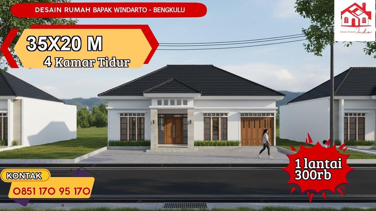DESAIN RUMAH INDO MODEL MINIMALIS UKURAN 14 X 10M 1 LANTAI (Bapak Windarto Bengkulu)