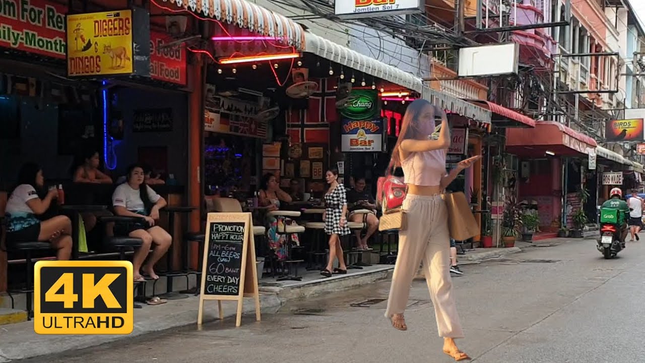(4k) pattaya jomtien beach road - soi 7 bars thailand