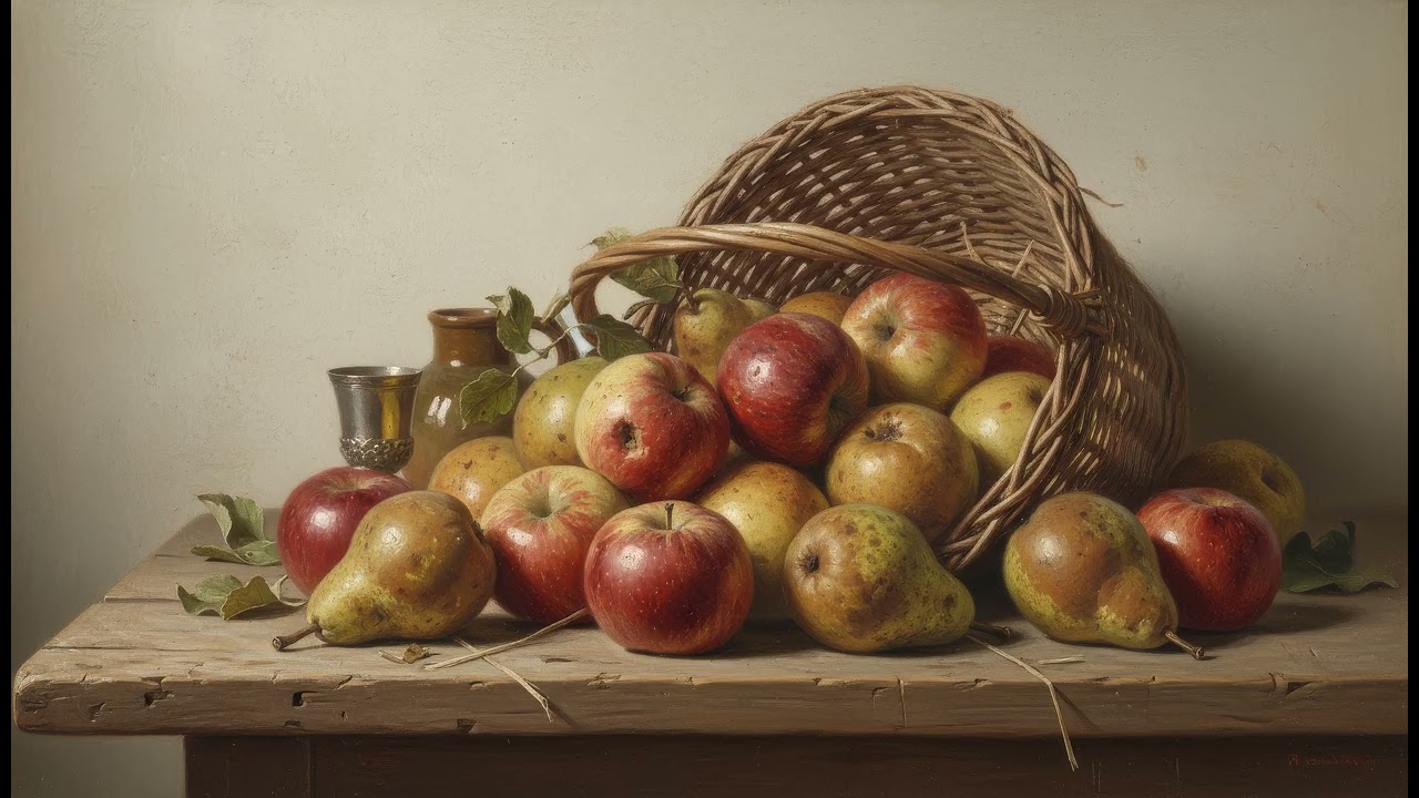 4K TV Art - Rustic Basket Apples Pears - Homely Comfort