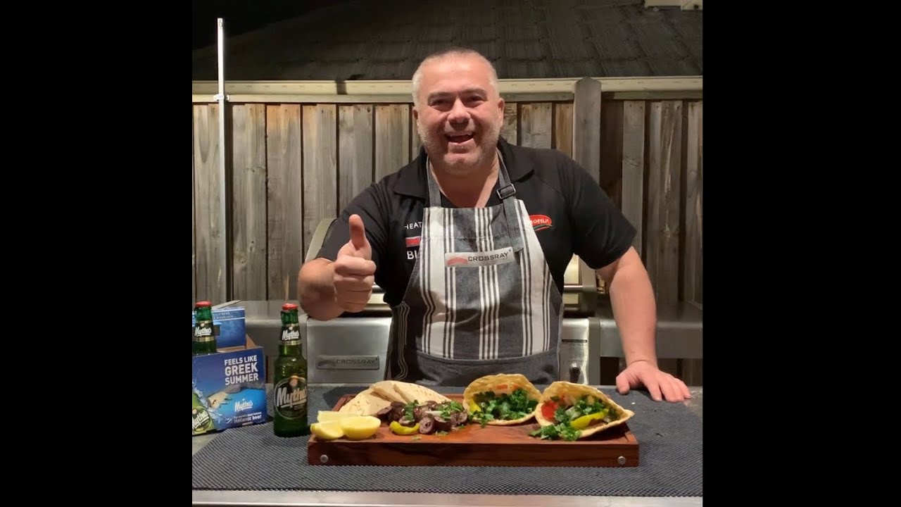 Cypriot Style Souvlaki with Loukaniko (Wine infused smoked pork sausages in pita bread)