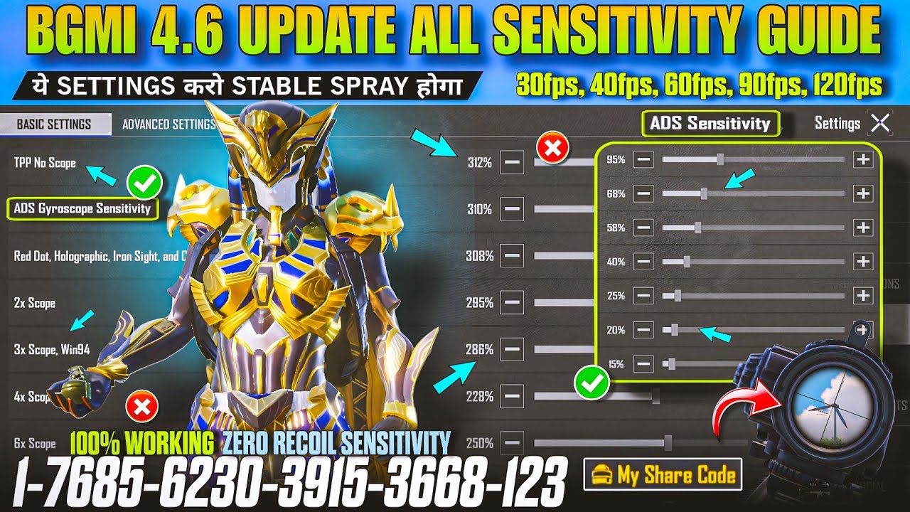4.6 Update New All Sensitivity Guide in BGMI-PUBG 🔴 / Zero Recoil Sensitivity 4.6 Update | Sensi ...