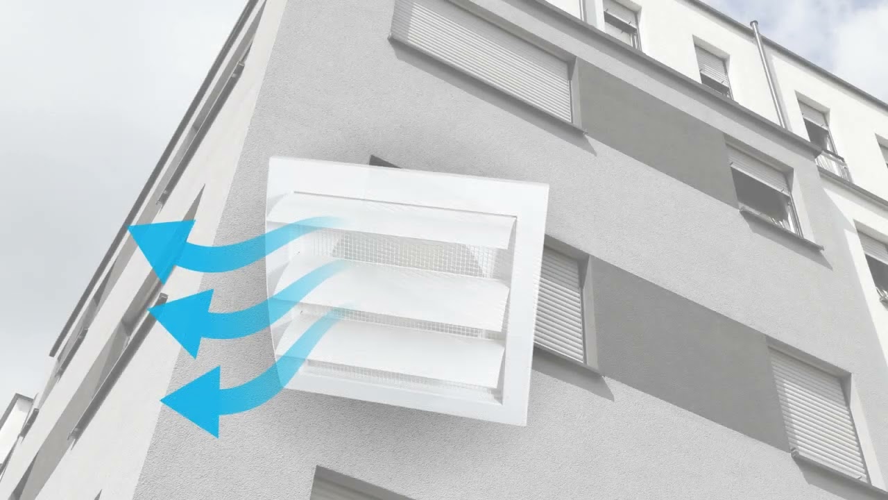 Zewnętrzna kratka wentylacyjna wyrzutnia powietrza biała z zamykanymi żaluzjami