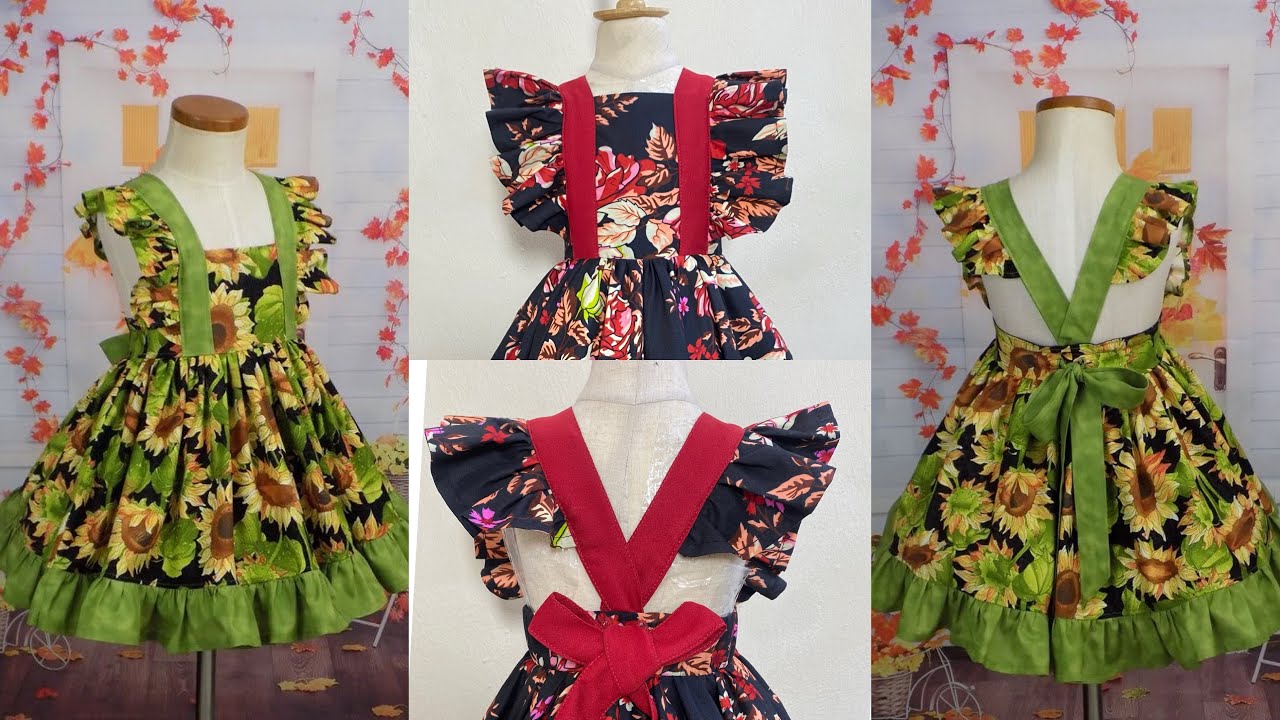 How to cut and sew a Pinafore/suspender gown with back elastic #cuttingandstitching #pinafore