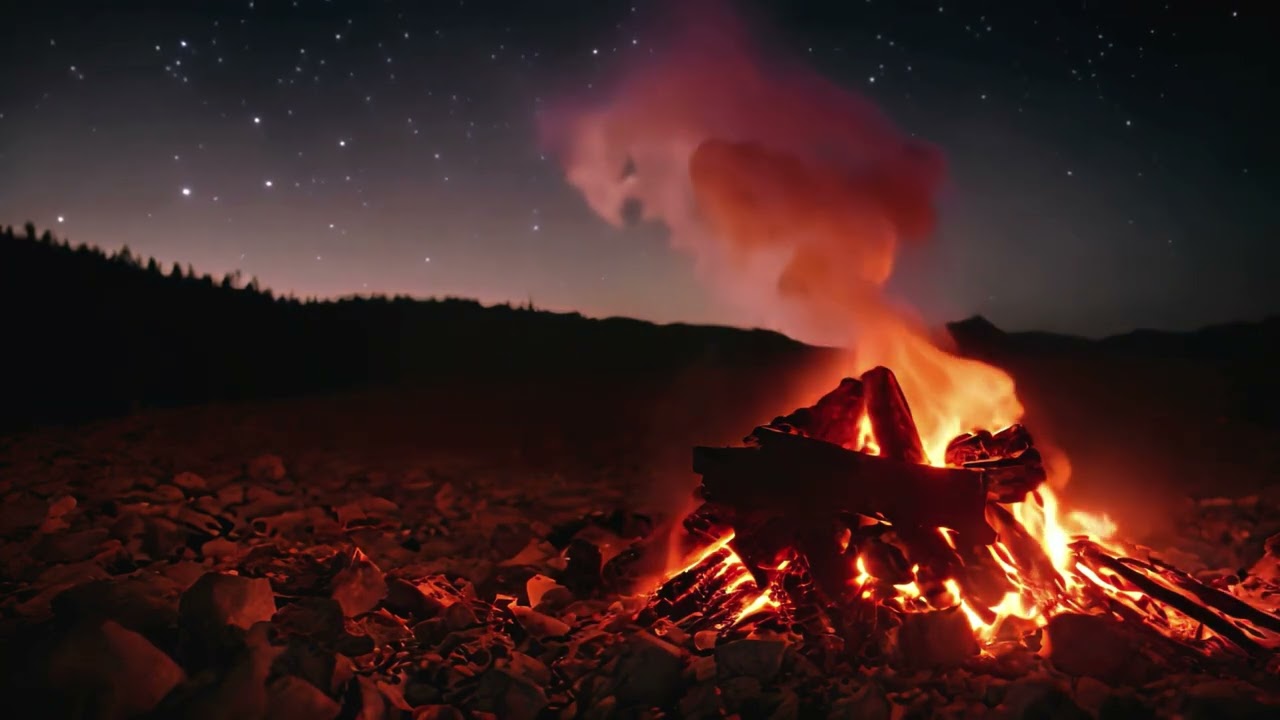 🔥Crackling fireplace under northenlights 4K 20min  | 🔥Tunnelmallinen nuotio tuli revontuli 4K 20min