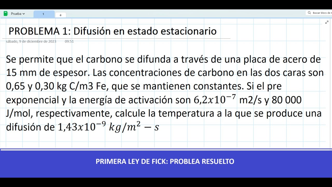 Ciencia de Materiales - Primera Ley de Fick: Ejercicio 1 (Difusión en estado estacionario)