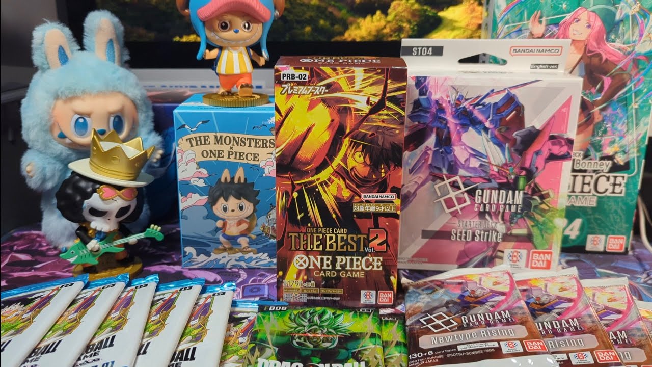Variety Rip Time!! One Piece PRB-02 The Best Vol 2, Gundam Card Game Newtype Rising, and Dragon Ball