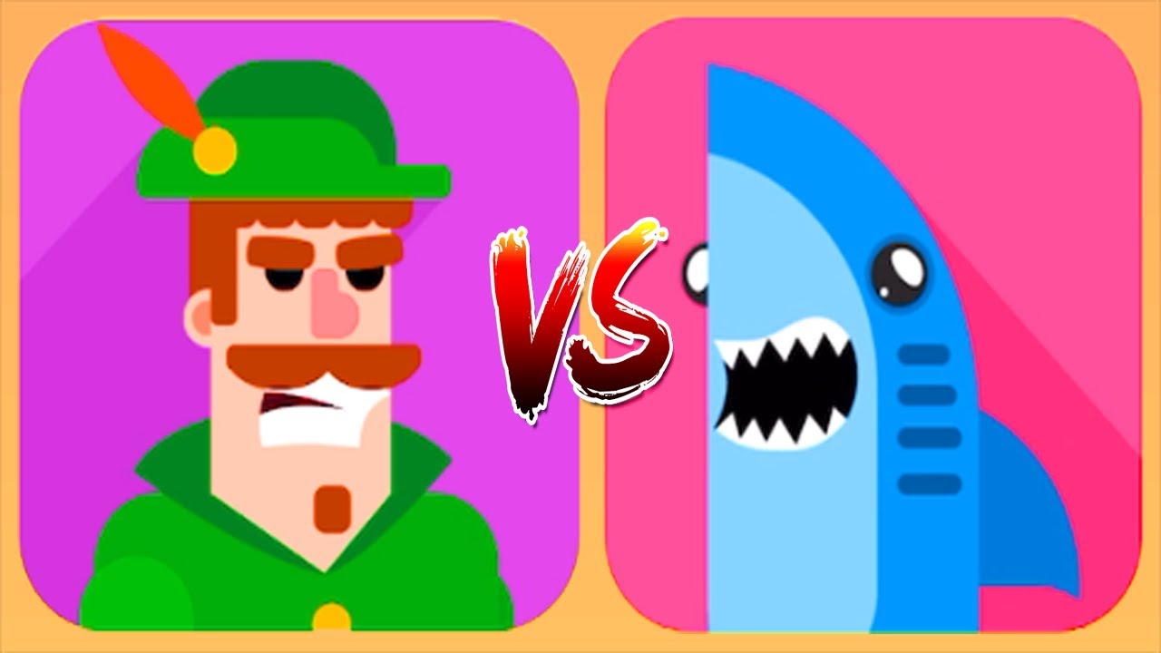 Ultimate Bowmasters - Gameplay Walkthrough 2 Epic Wins - New Characters SHARK Vs ROBIN