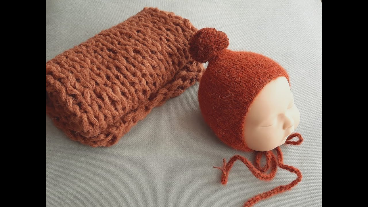 How To Knit Pixie Pom Baby Bonnet and Layer Set, Photography Prop