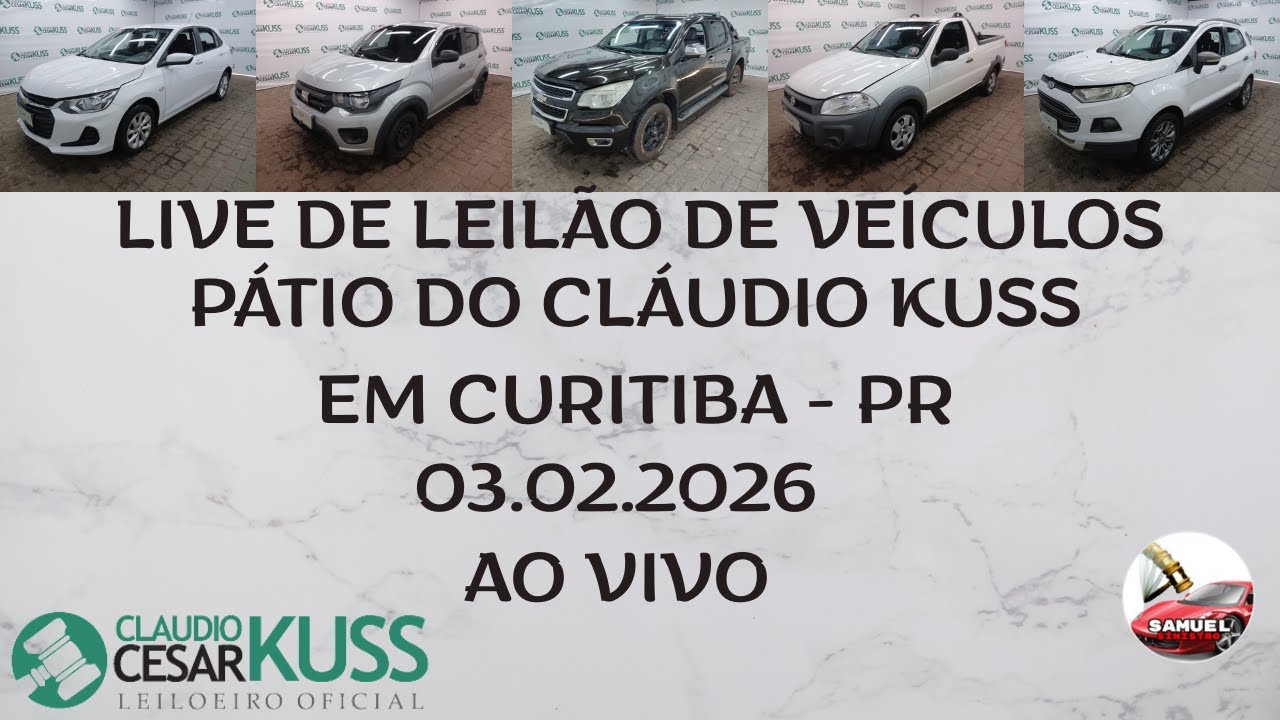 LIVE DE LEILÃO DE VEÍCULOS NO PÁTIO DO CLÁUDIO KUSS DO DIA 03.02.2026