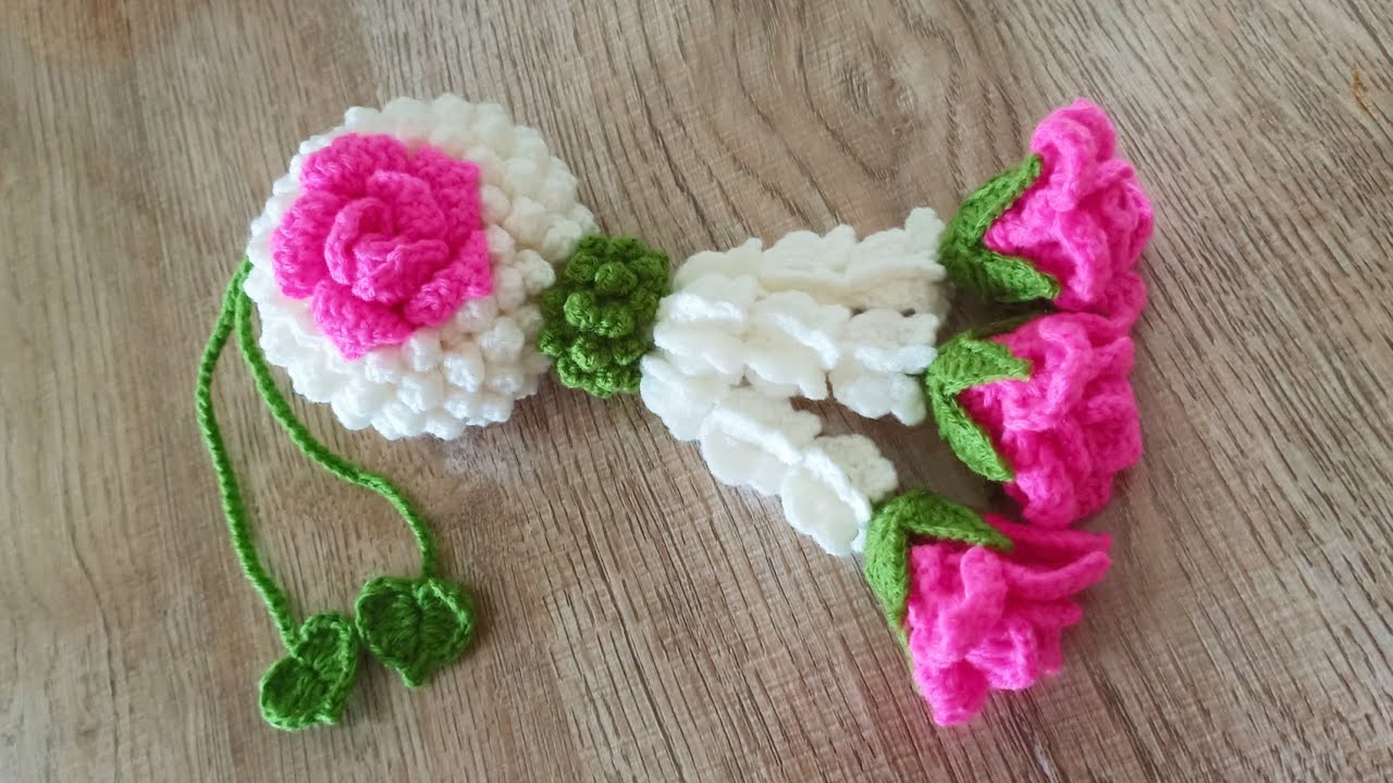 ถักมาลัยชำร่วย มาลัยแขวนหน้ารถ how to crochet garland