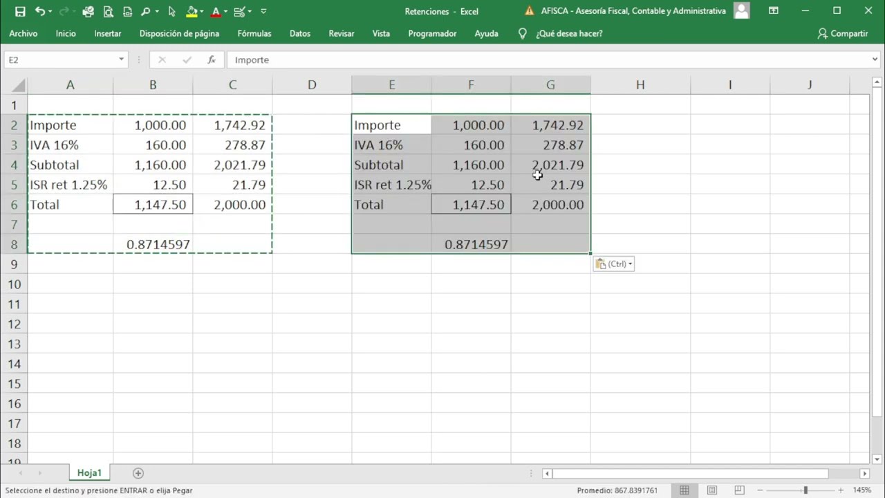 Calculo de la retención al 1.25% de ISR