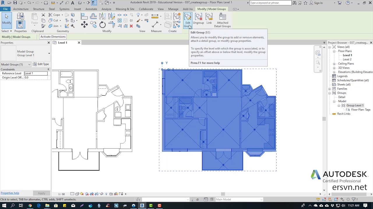 Hướng dẫn sử dụng Revit Architecture 2019 | Bài 37: Tạo group trong Revit