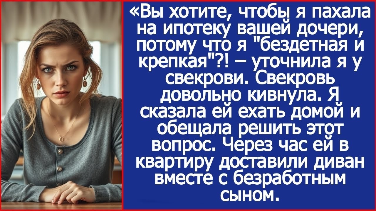Вы хотите, чтобы я пахала на ипотеку вашей дочери, потому что я бездетная и крепкая.!
