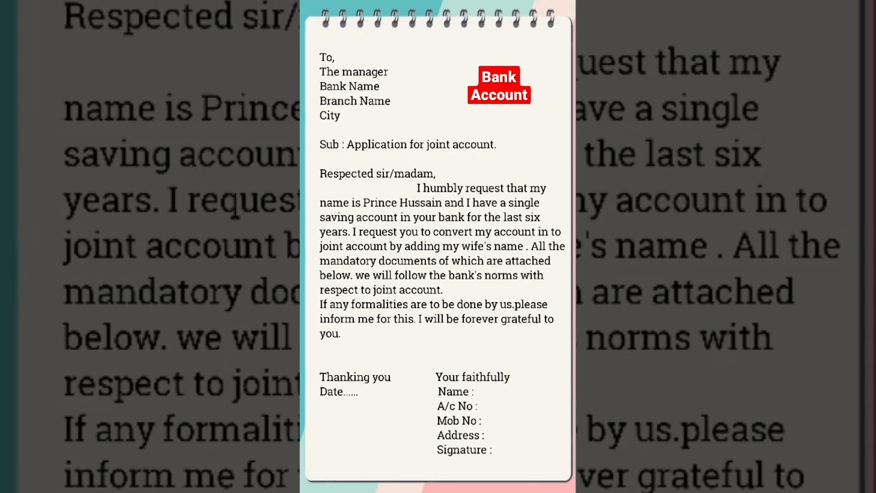 How To Write An Application For Converting Single Account To Joint Account In English | #shorts