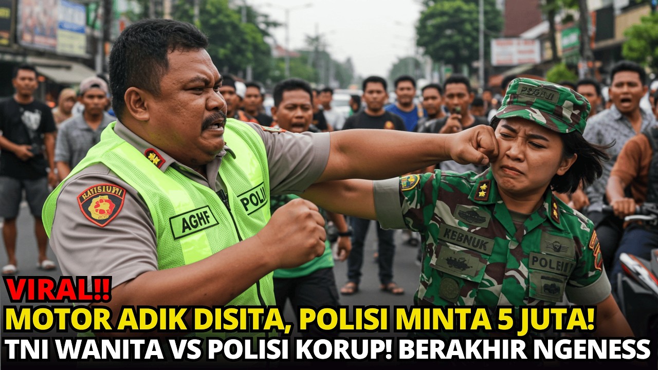 VIRAL‼️ POLISI GENDUT AROGAN APES DIBANTAI TNI WANITA GARA GARA PEMERASAN TILANG MOTOR!